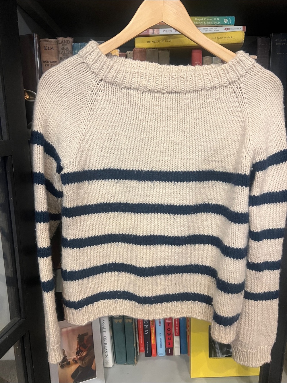 Vintage Striped Crewneck Sweater in Cream and Navy